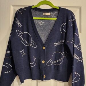 Navy blue  cardigan (pattern shooting stars & moon)